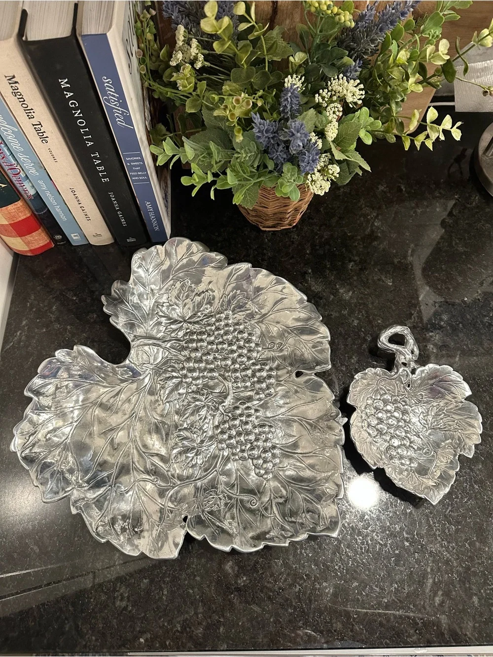 Arthur Court Aluminum Chip & Dip Platter Grape & Leaf Pattern